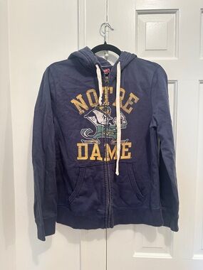 Notre Dame Navy Zip-Up Hoodie with Golden Yellow Logo